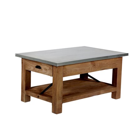 Alaterre Furniture Millwork 36" Wood and Zinc Metal Coffee Table with Shelf AWMW1371Z